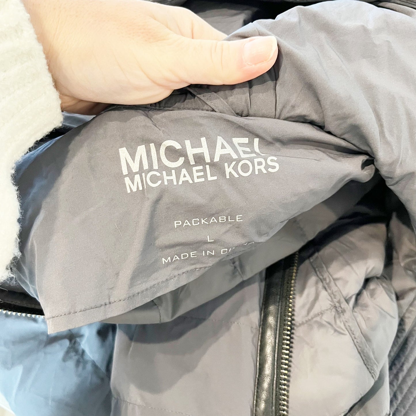 Michael Kors Packable Puffer Long Parka Coat Dark Gray Large