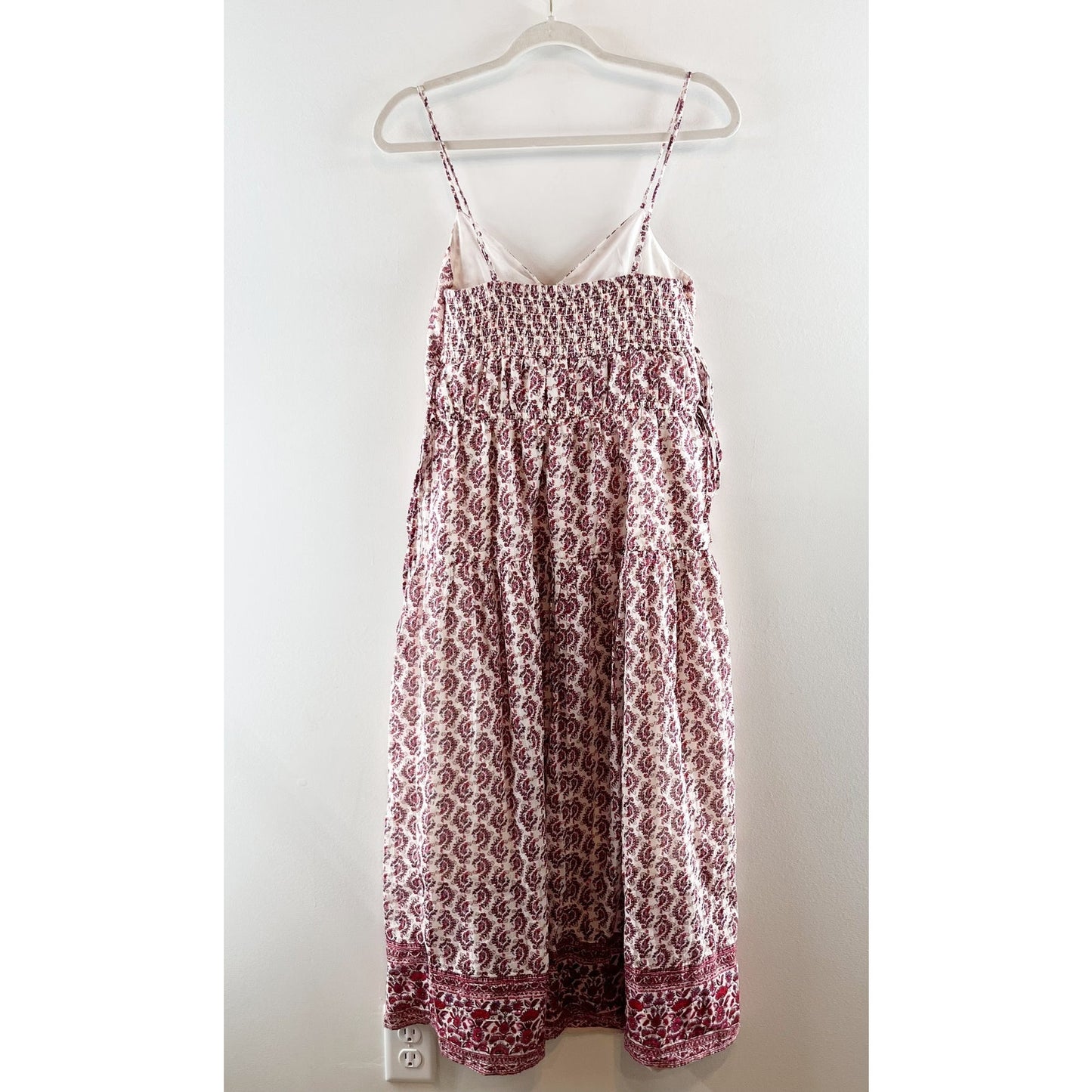 American Eagle Outfitters Sleeveless V-Neck Side Tie Tiered Midi Dress Berry S