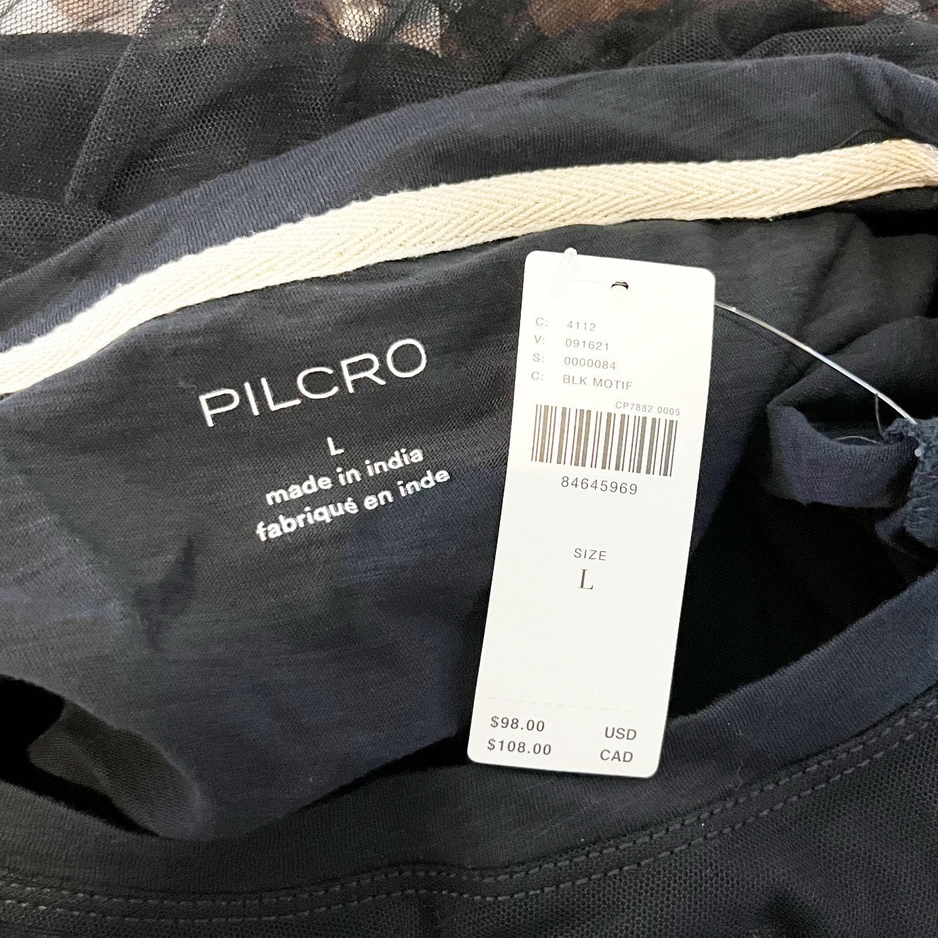 Pilcro Anthropologie Cap Short Sleeve Mesh Graphic Band Tee Shirt Black Large