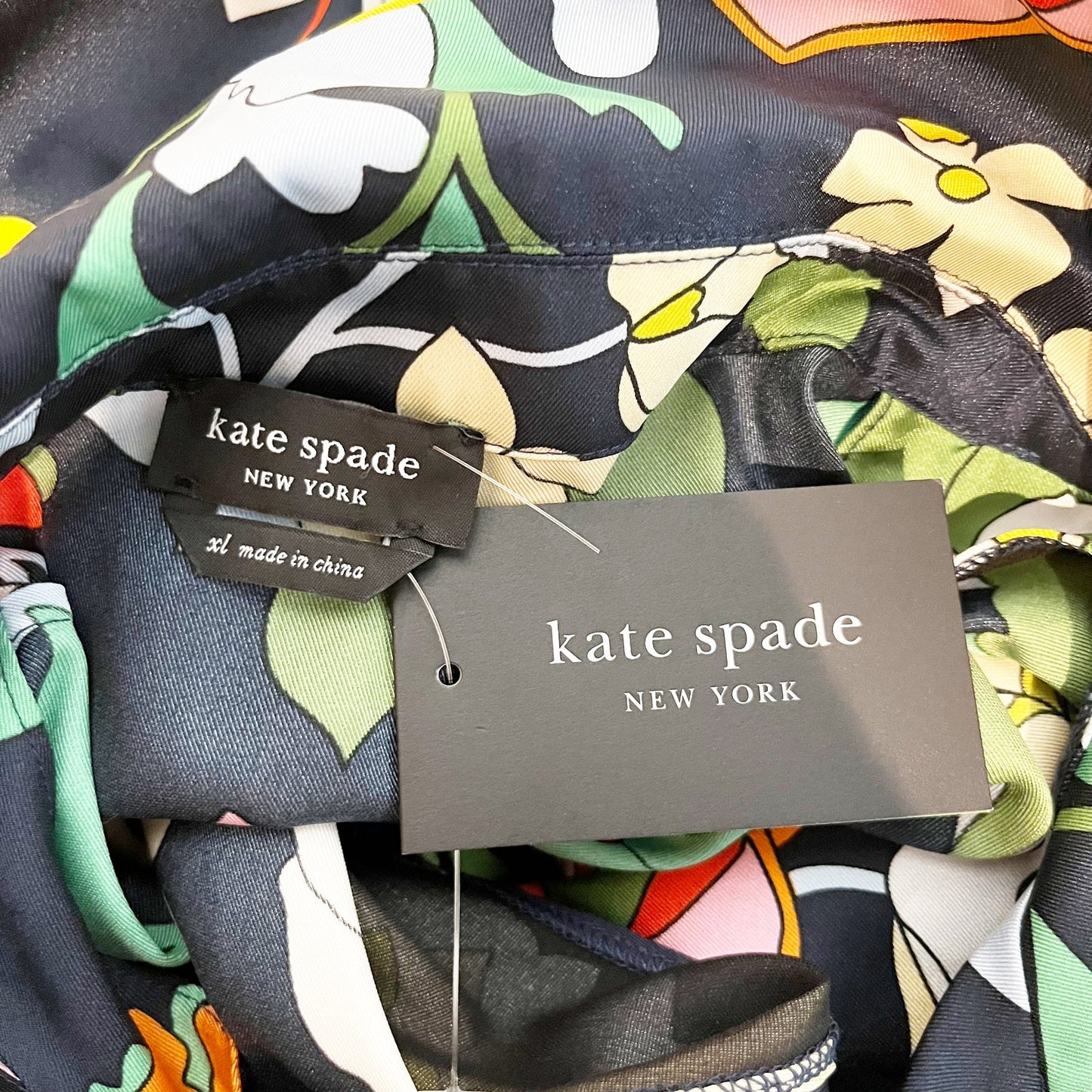 Kate Spade New York Flower Bed Floral-Print Twill Pajama Shirt Blazer Blue XL