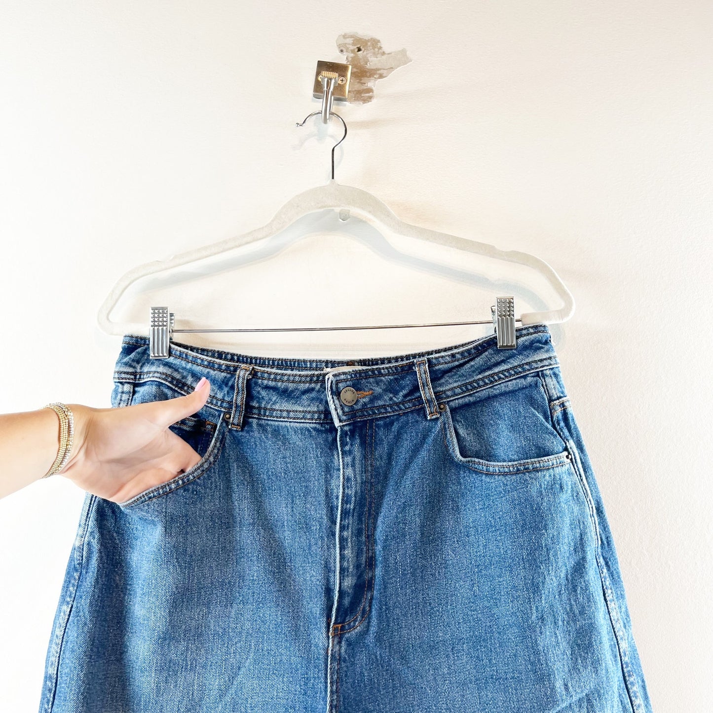 Sezane Denim High Waisted Cropped Wide Leg Jeans Medium Wash Blue 44 / US 12