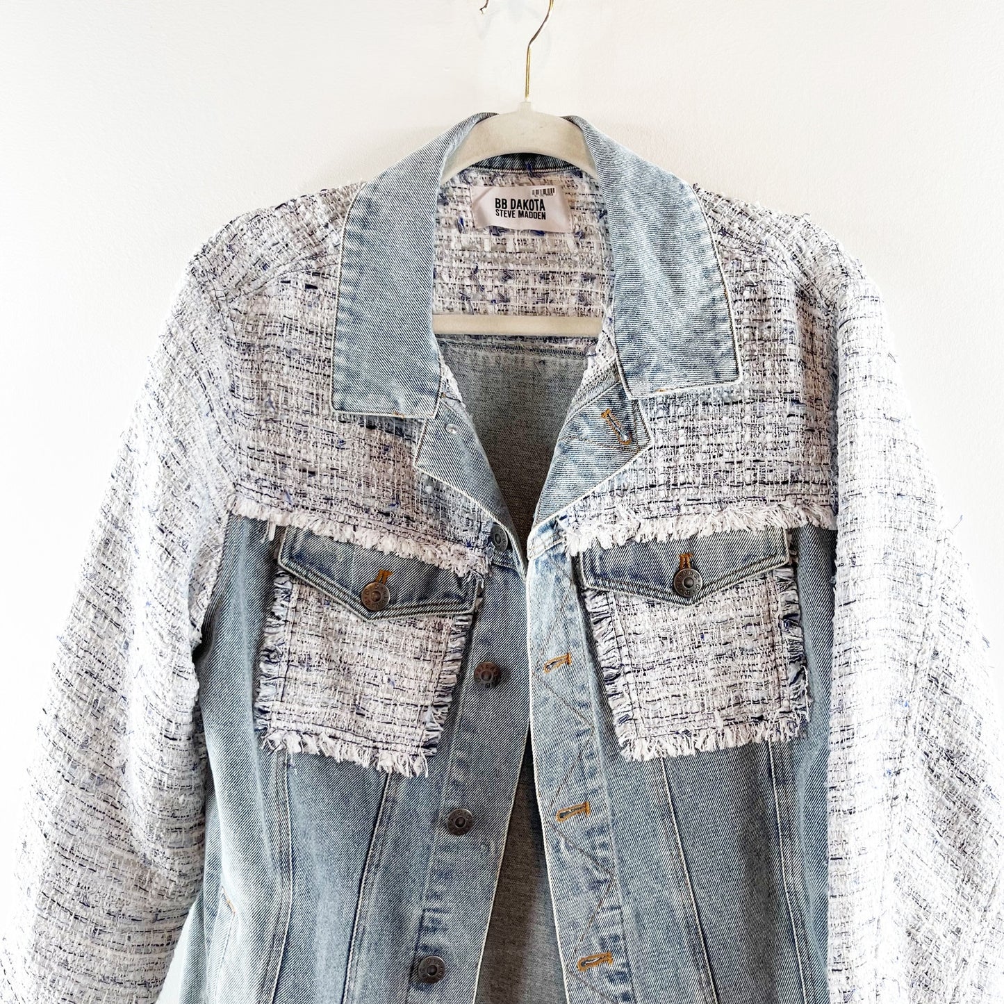 BB Dakota Festival Mixed Media Tweed Denim Jacket Blue Small