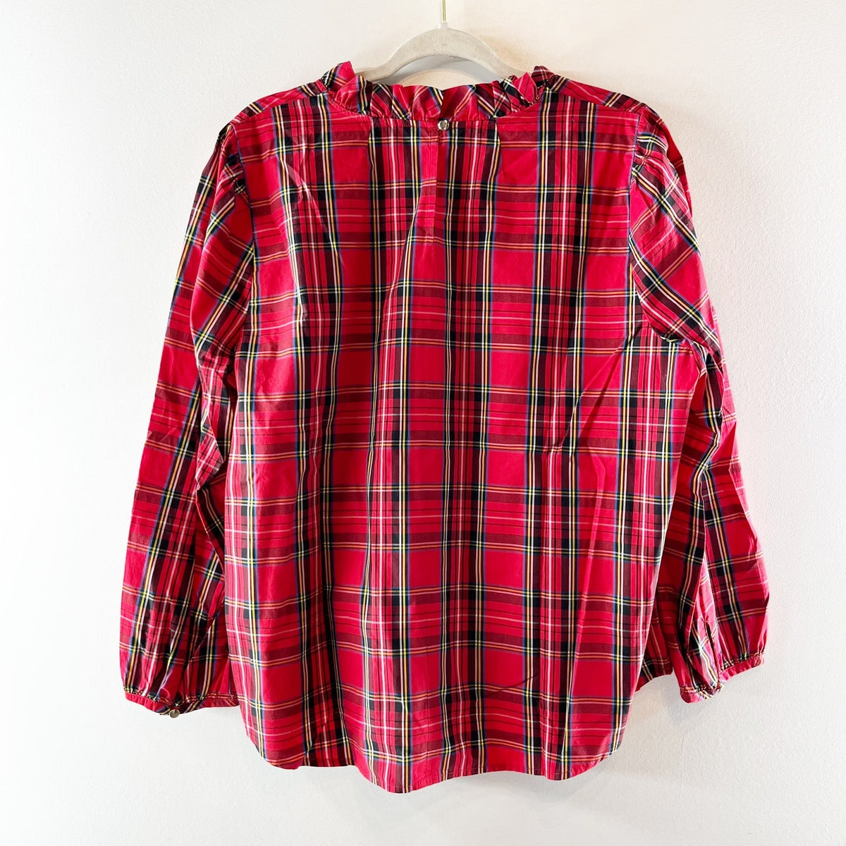 J. Crew Tartan Plaid Long Sleeve Ruffle Neck Blouse Top Red Plus 2X