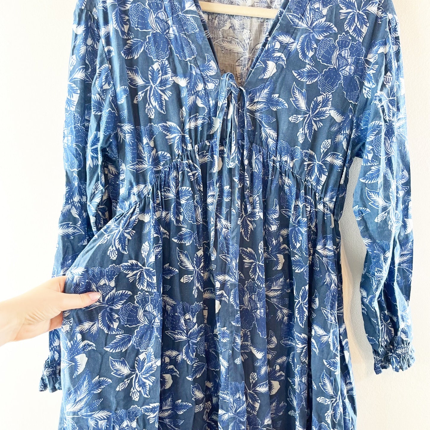 Faherty Long Sleeve Floral Print Maxi Boho Dress Blue Small