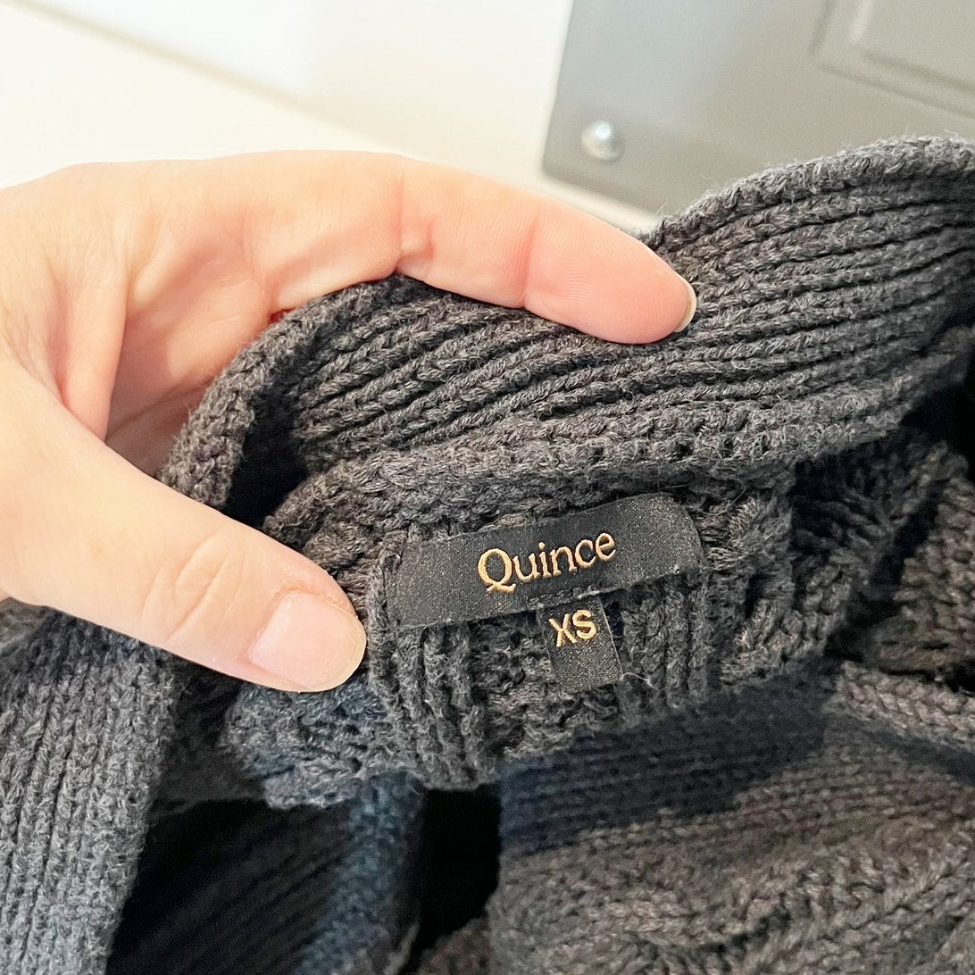 Quince Organic Cotton Oversized Cable Cardigan Sweater Charcoal Gray XS