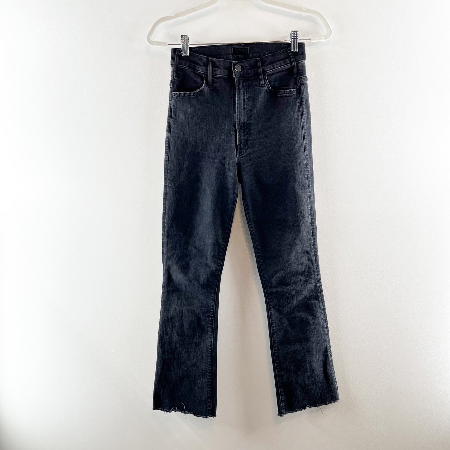 Mother The Hustler High Waisted Ankle Fray Hem Flare Jeans Not Guilty Black 26