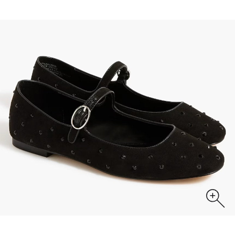J. Crew Rhinestone Studded Mesh Mary Jane Ballet Flats Black 9