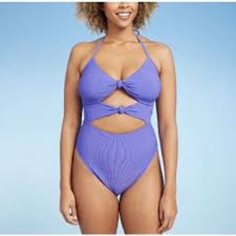 Shade & Shore Knot Cutout Halter One Piece Swimsuit Purple XL
