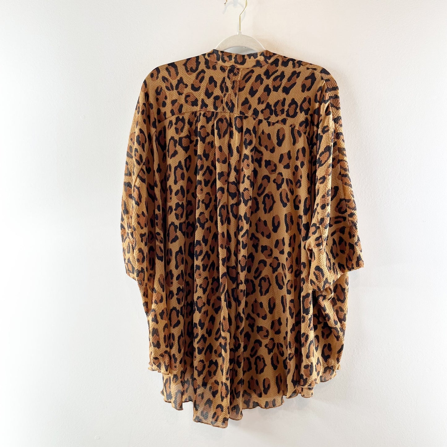 Free People Intimately 3/4 Sleeve Button Down Tunic Shirt Leopard Print Brown XS