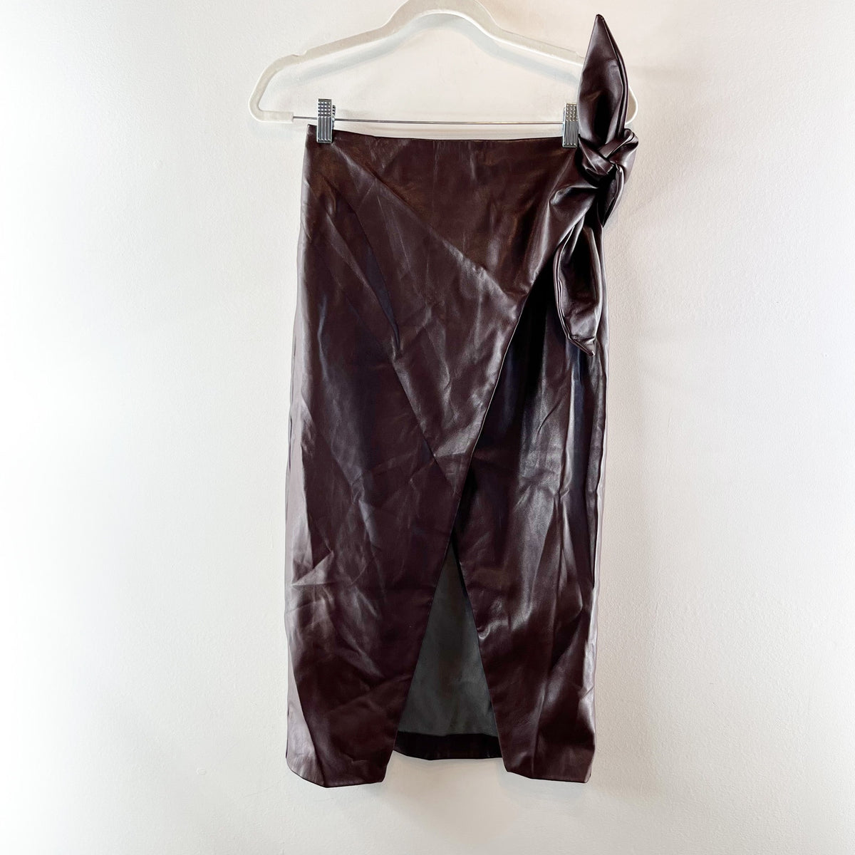 Enza Costa Vegan Leather High Waisted Wrap Midi Skirt Chocolate Brown 0