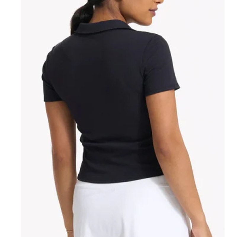 Vuori Pose Short Sleeve Collared Ribbed Knit Fitted Polo Shirt Black Large