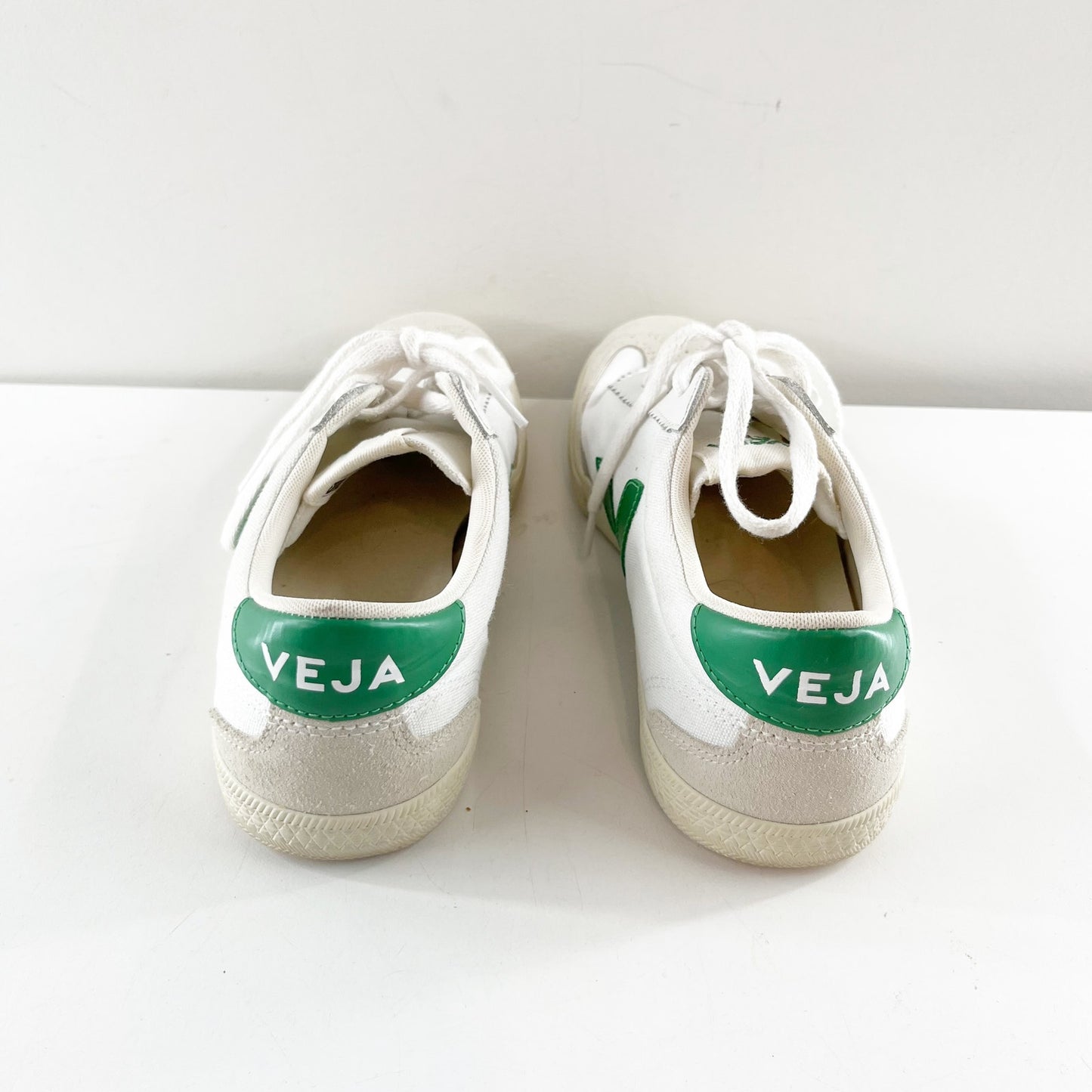 Veja Volley Suede Leather Low Top Canvas Sneakers White Emeraude Green 9