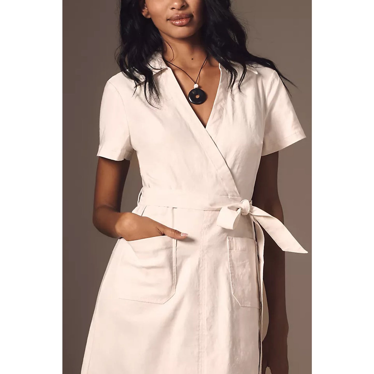 Maeve by Anthropologie The Colette Short Sleeve Wrap Midi Dress White Medium