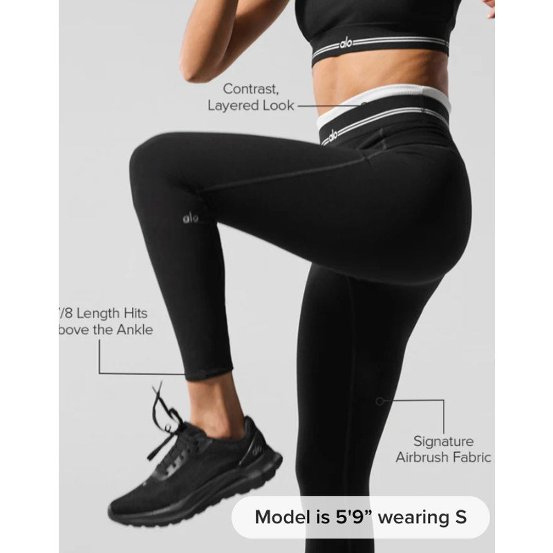 Alo Airbrush High-Waist 7/8 Better Together Leggings Black White Small