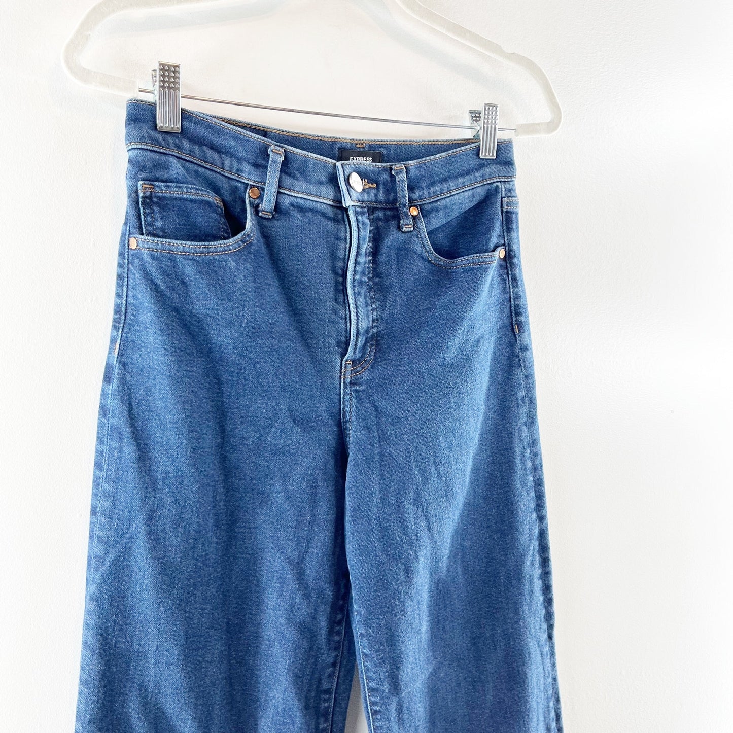 Express High Rise Wide Leg Trouser Jeans Dark Wash Blue 4 Petite