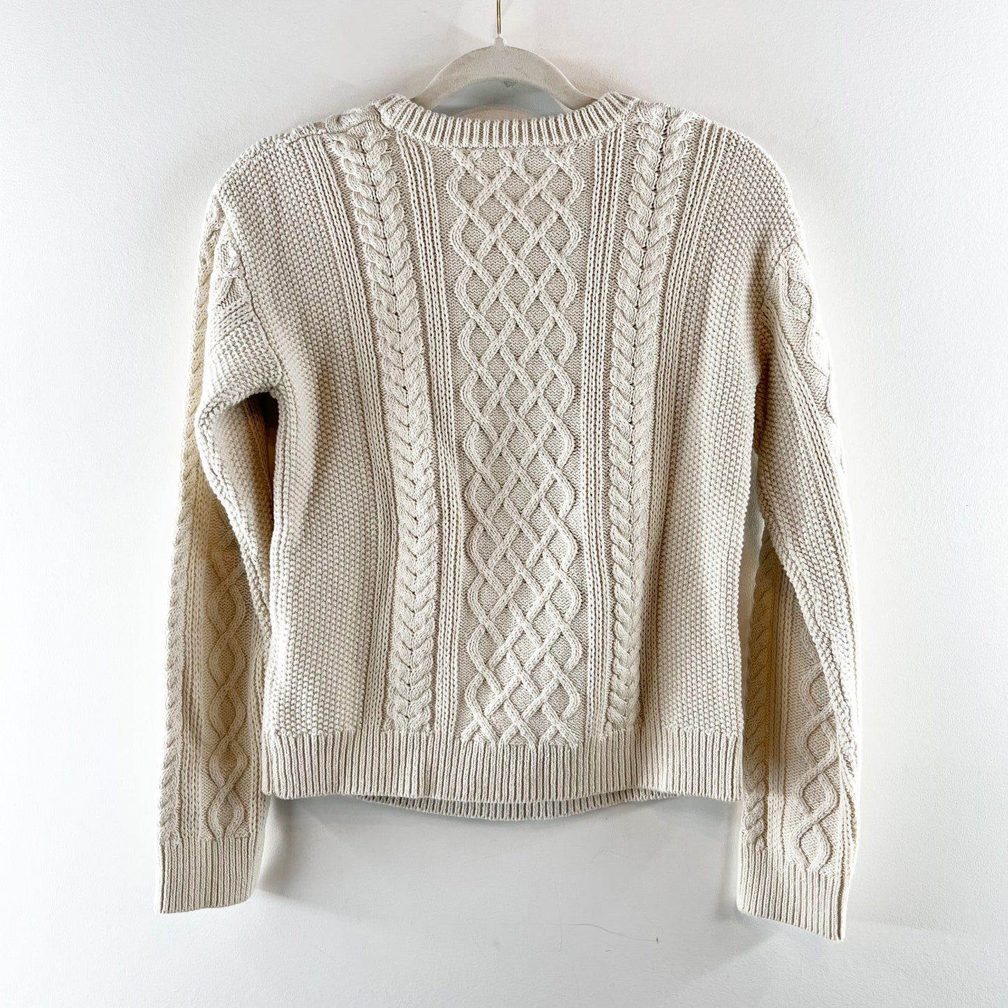 J. Crew Crewneck Cable Knit Long Sleeve Cotton Sweater Cream XS