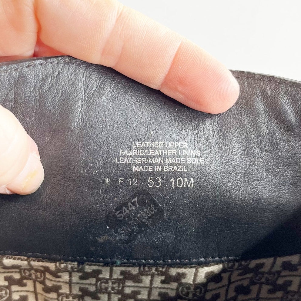 Tory Burch Alaina Pebbled Leather Tall Riding Boots Black Dark Brown 10