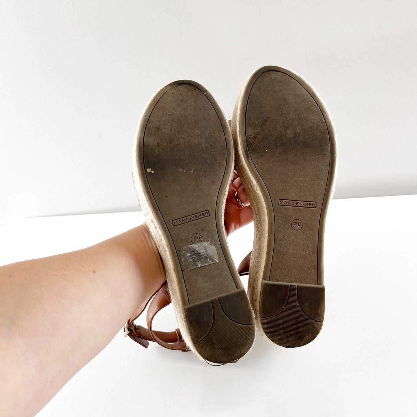 Marc Fisher Jinky Platform Espadrille Sandal Shoes Brown 7.5