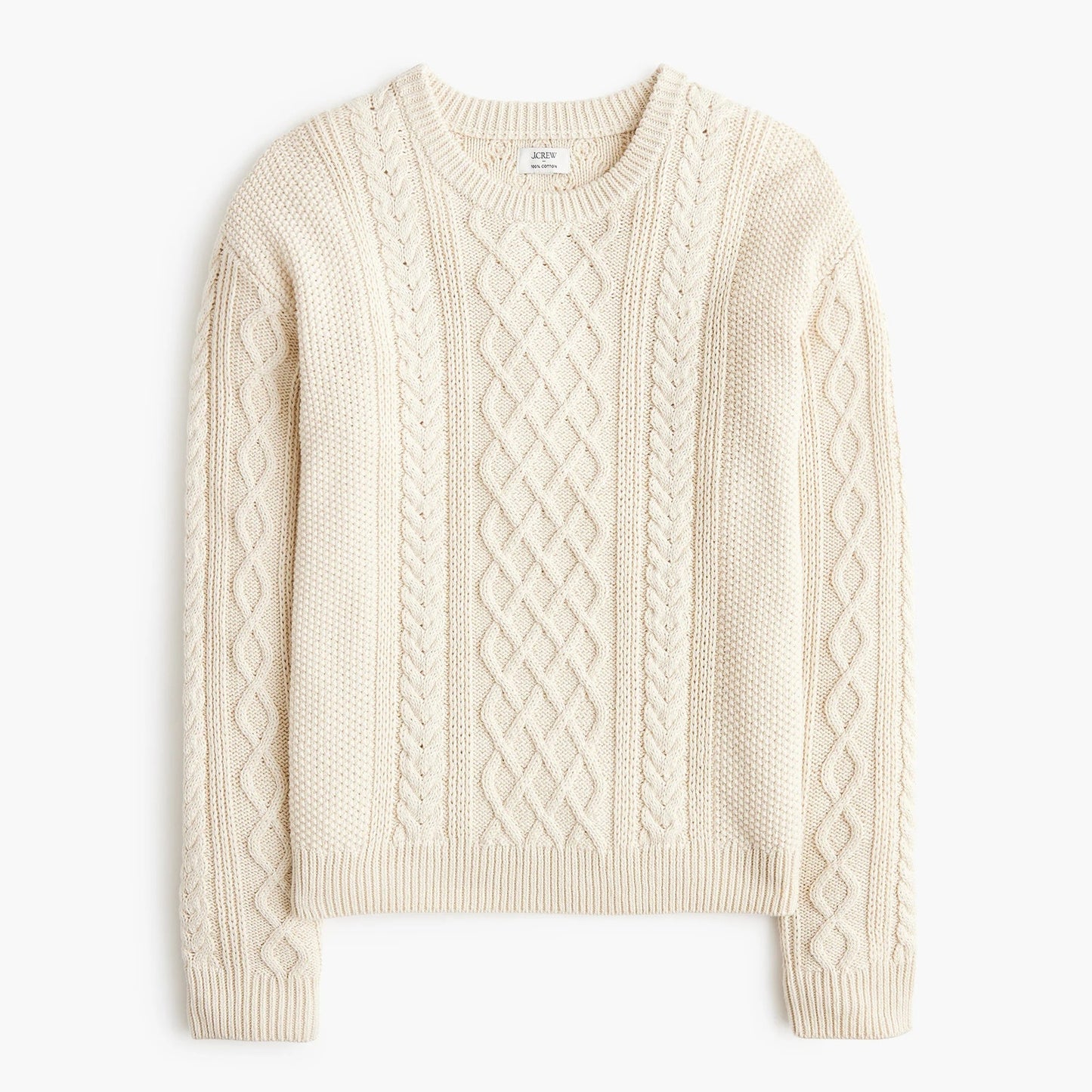 J. Crew Crewneck Cable Knit Long Sleeve Cotton Sweater Cream XS