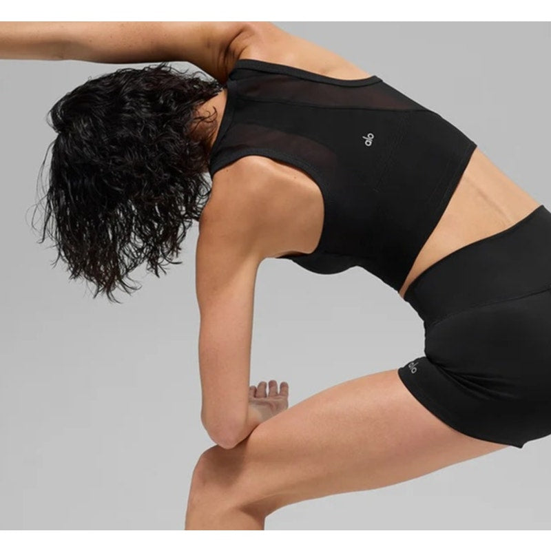 Alo Mesh Front Runner Longline Tank Top Black Small