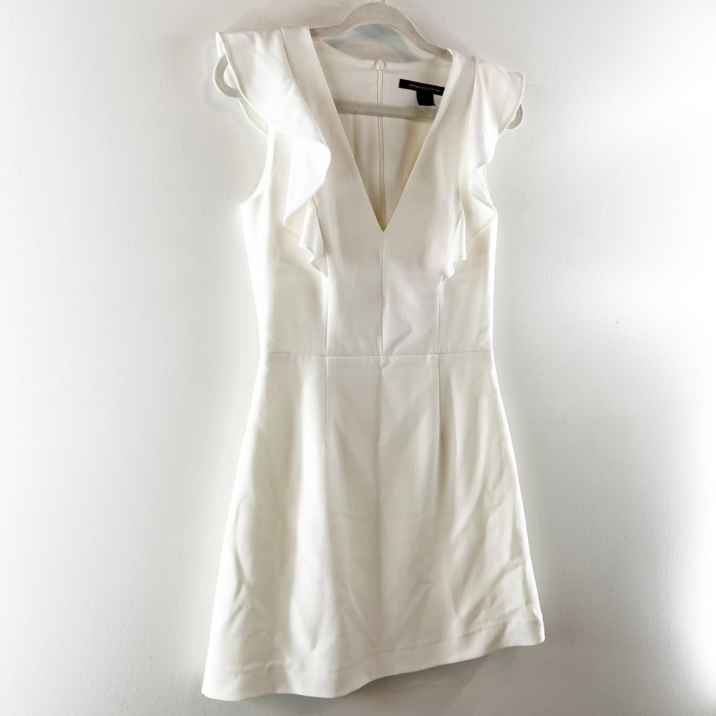 French Connection Whisper Ruffle V Neck Mini Dress White 6