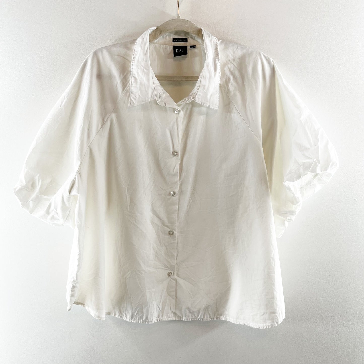 GAP Organic Cotton Short Puff Sleeve Button Down Shirt Top White XXL