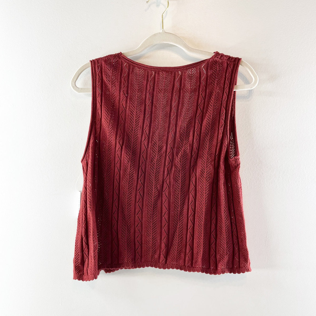 Old Navy Sleeveless Crochet Pointelle Knit Tie Front Top Maroon Large