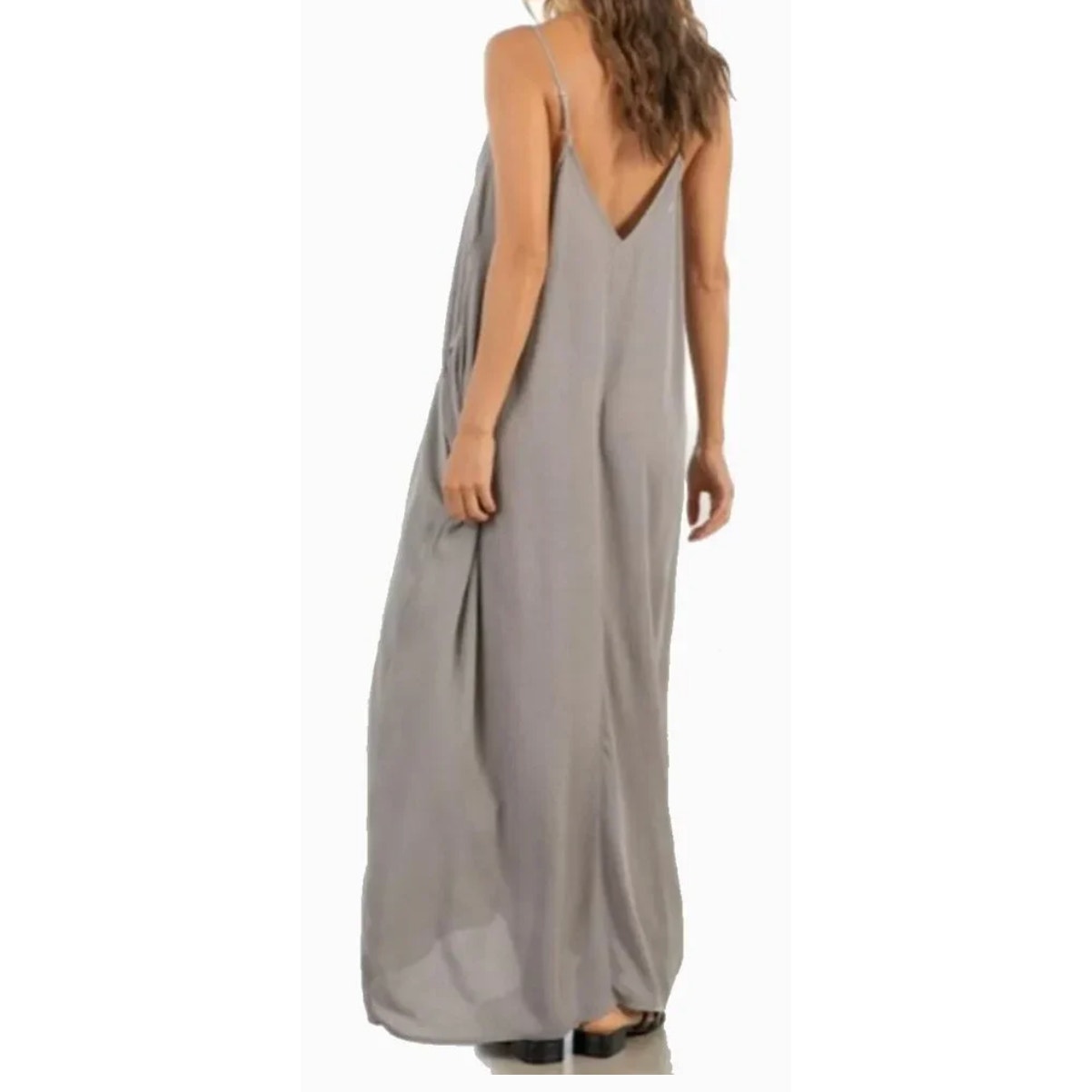 Lovestitch Gauzy Crinkle Maxi Slip Dress Concrete Gray Medium / Large