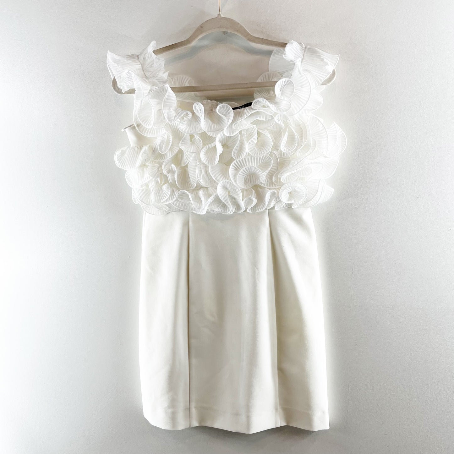 ZARA Ruffle Off Shoulder Mini Dress White Medium
