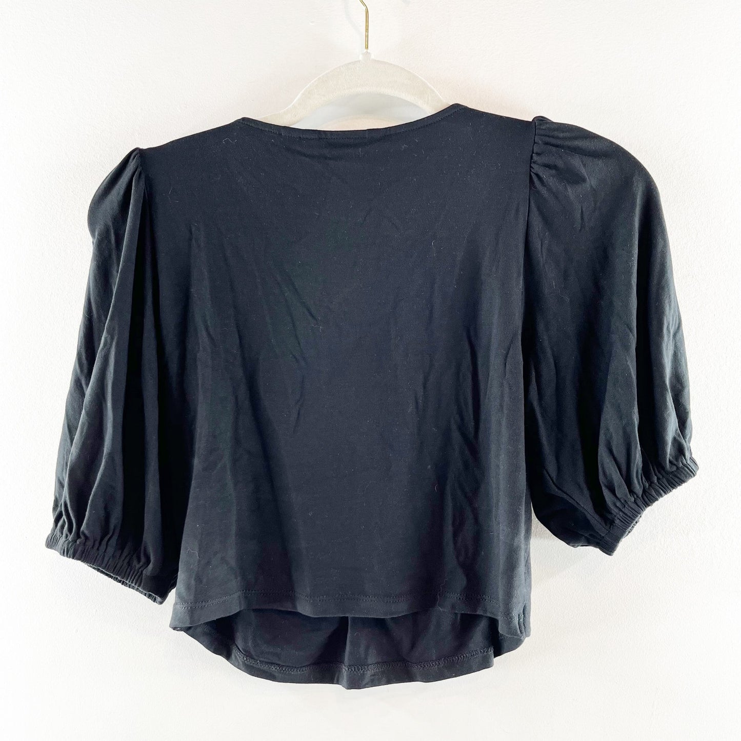 Boden V Neck Twist Front Jersey Short Puff Sleeve Crop Top Shirt Black 8