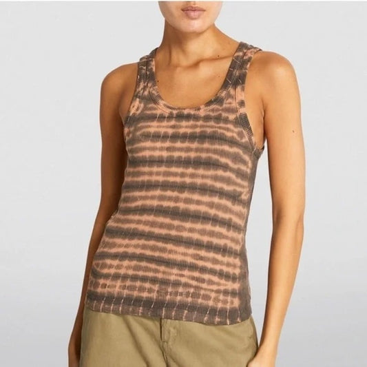 Agolde Poppy Cotton Blend Tie-Dye Sleeveless Racerback Tank Top Brown Small