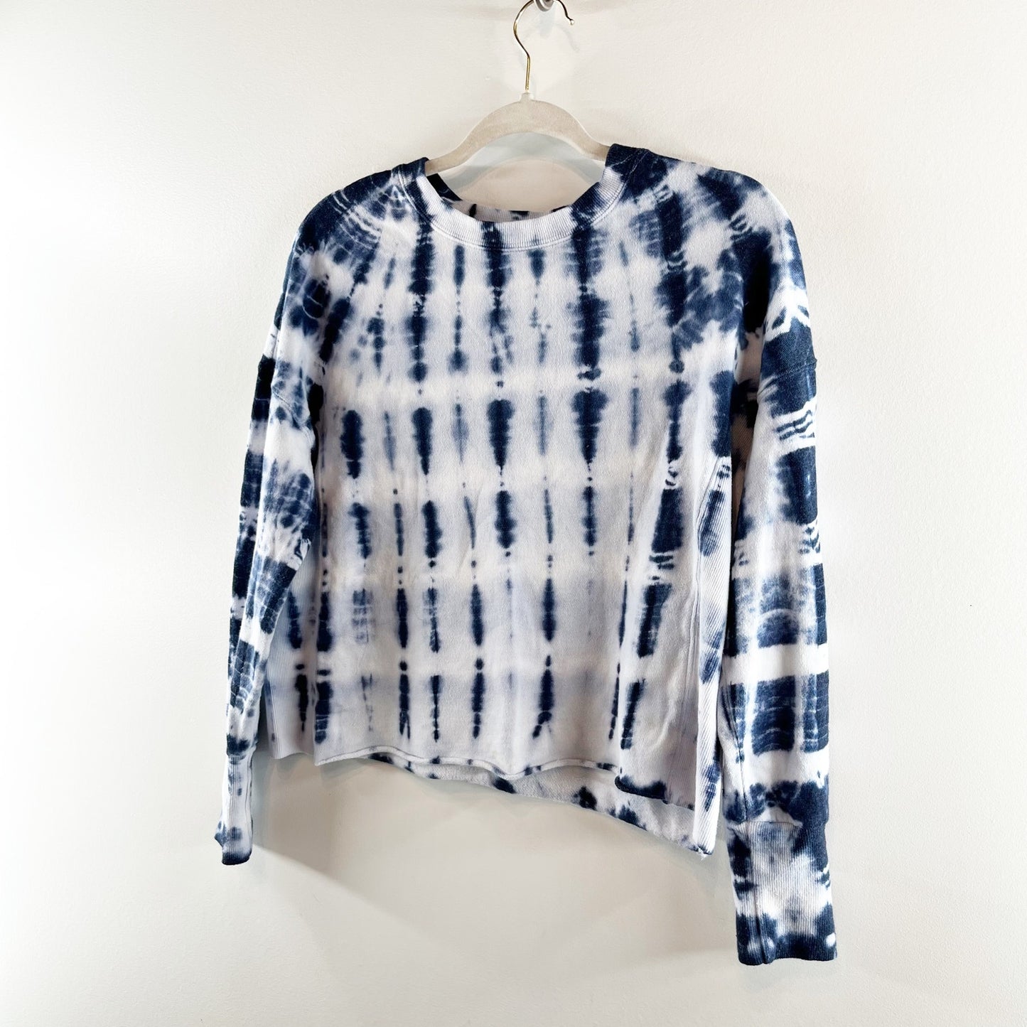 Roan + Ryan Isabella Tie Dye Rib Mix Pullover Sweatshirt Blue White XS