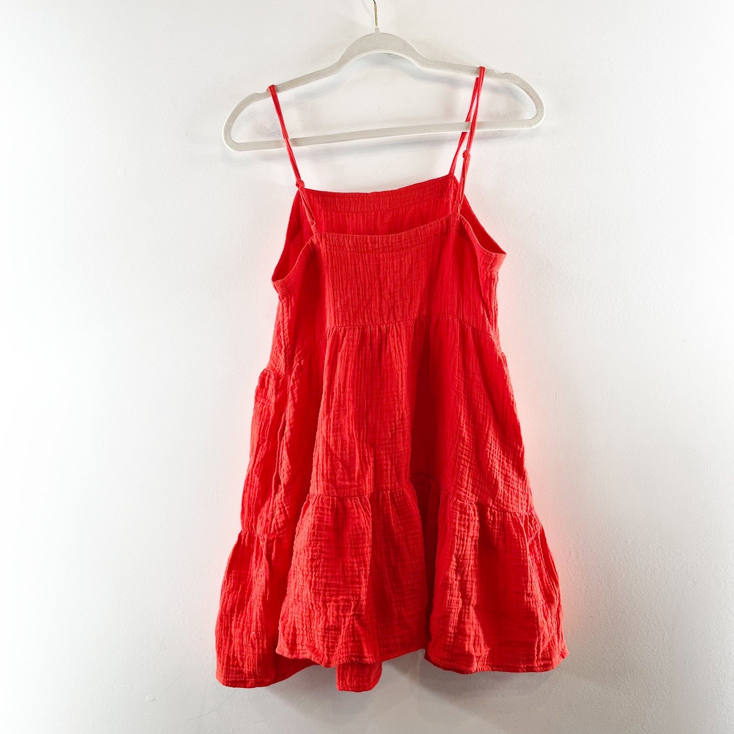 LOFT Beach Tiered Gauzy Cotton Mini Dress Red XS