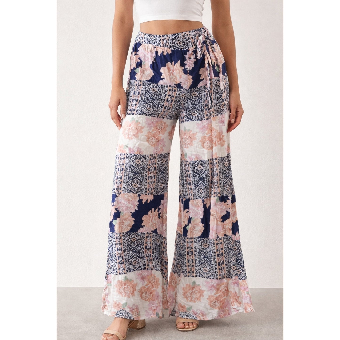 O'Neill Patchwork Flare Side Tie Beach Pants Blue Pink Boho Small