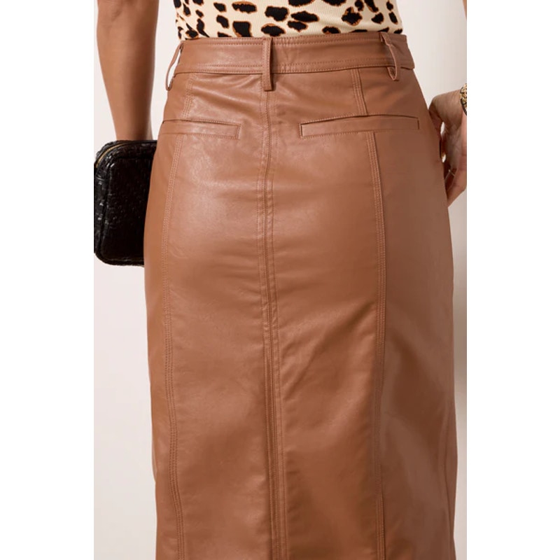 Sanctuary by Evereve Triple Threat Vegan Leather Midi Skirt Rawhide Camel Brown