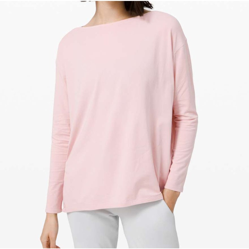 Lululemon Back in Action Long-Sleeve Boatneck Activewear T-Shirt Porcelain Pink