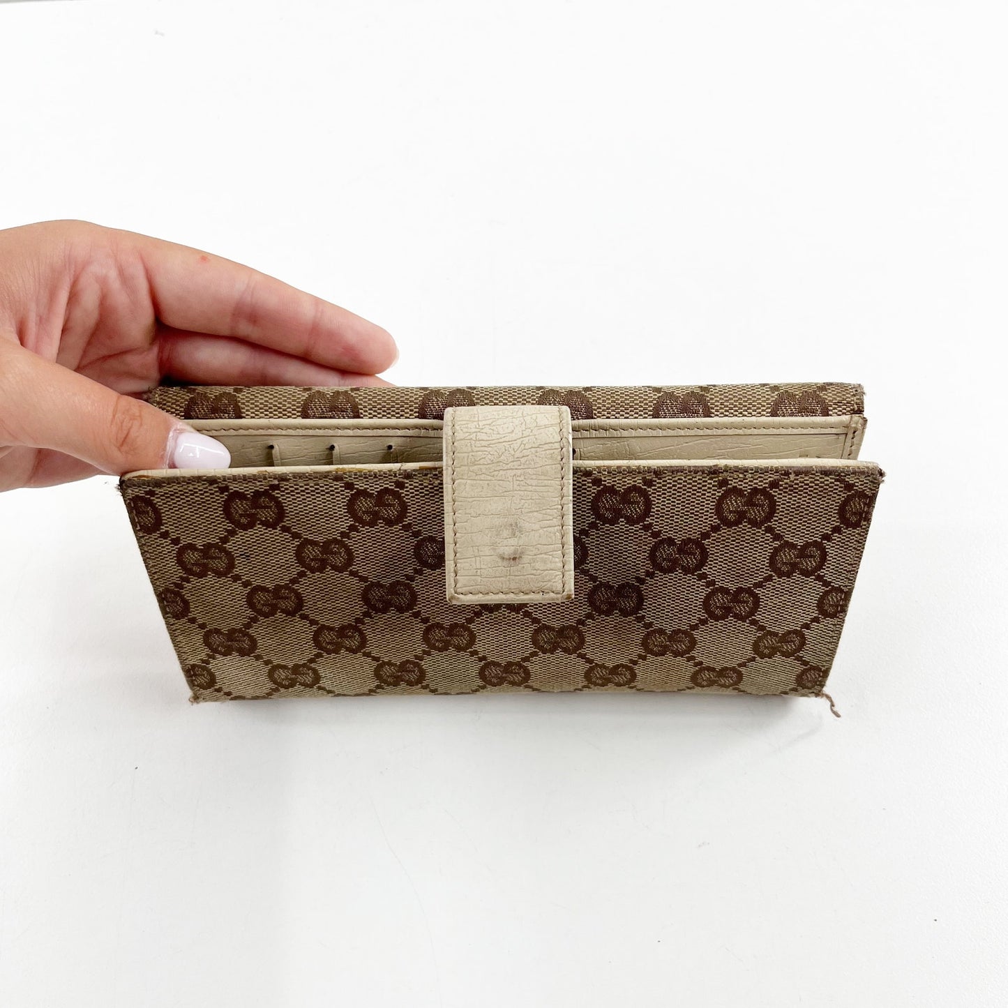 Gucci GG Web Hasler Continental Canvas Horsebit Wallet Tan Beige
