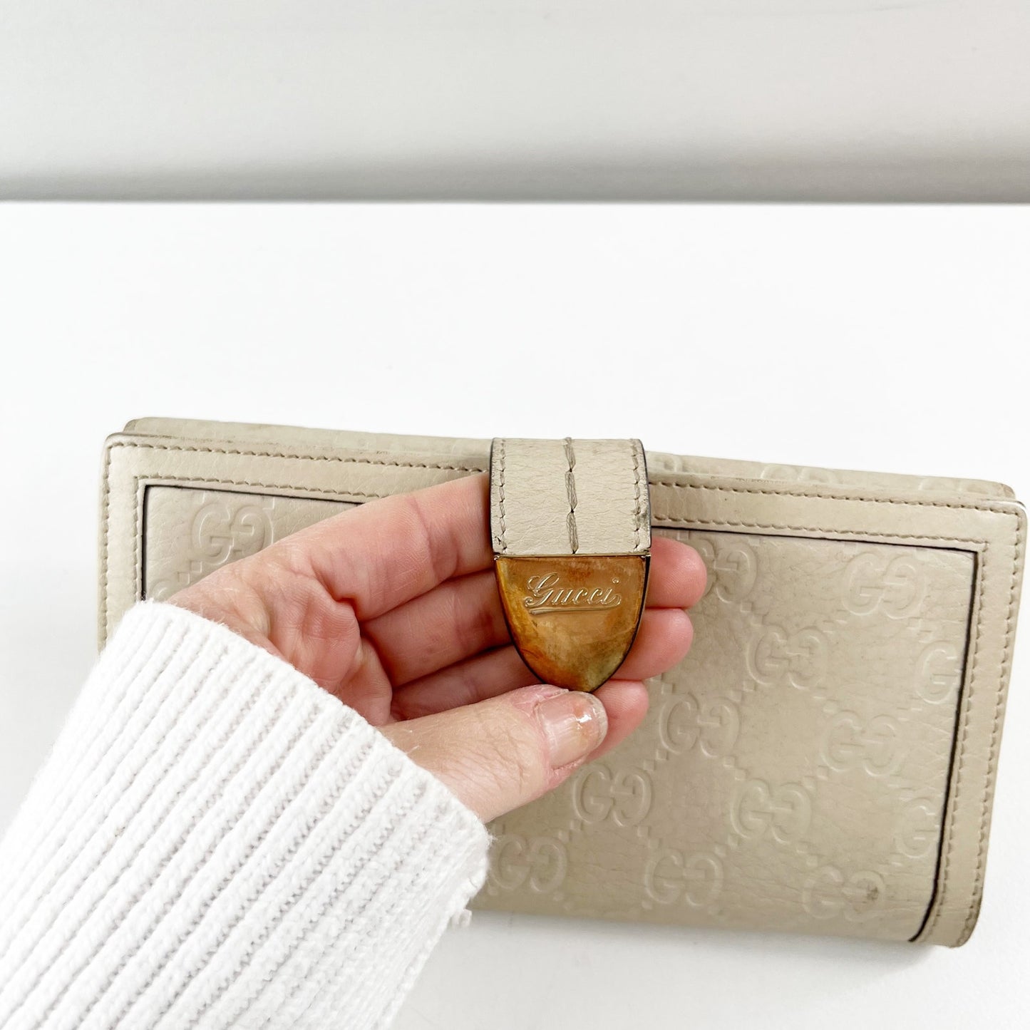 Gucci Guccissima GG Continental Long Rectangle Leather Wallet Cream