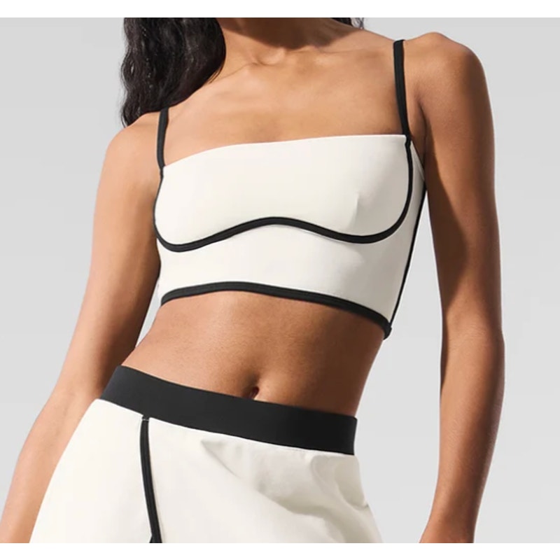 Alo Airbrush Streamlined Bra Tank Top Ivory White Black Medium