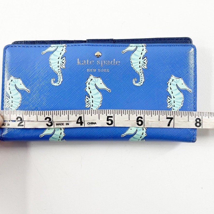 Kate Spade New York Cedar Street Seahorse Stacy Leather Wallet Blue