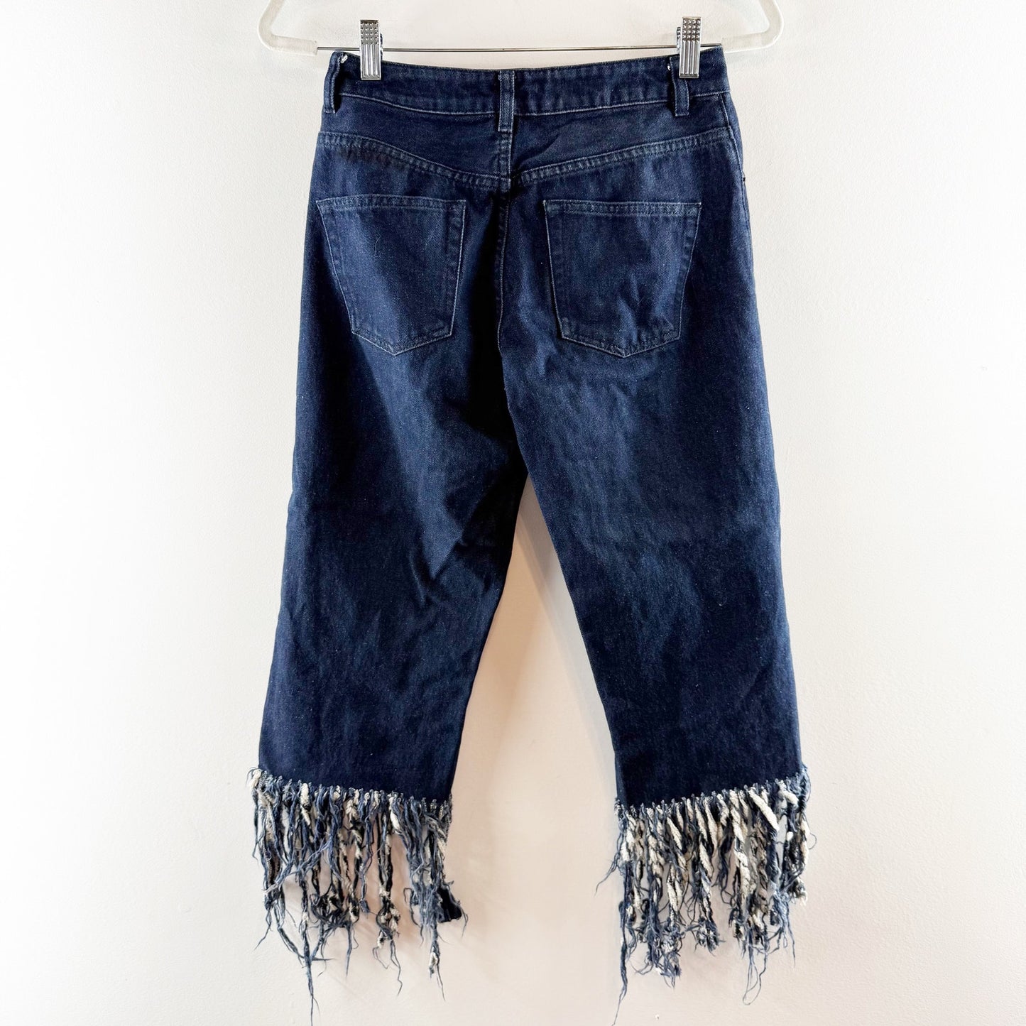 ASOS Fringe Hem High Rise Cropped Jeans Blue 26