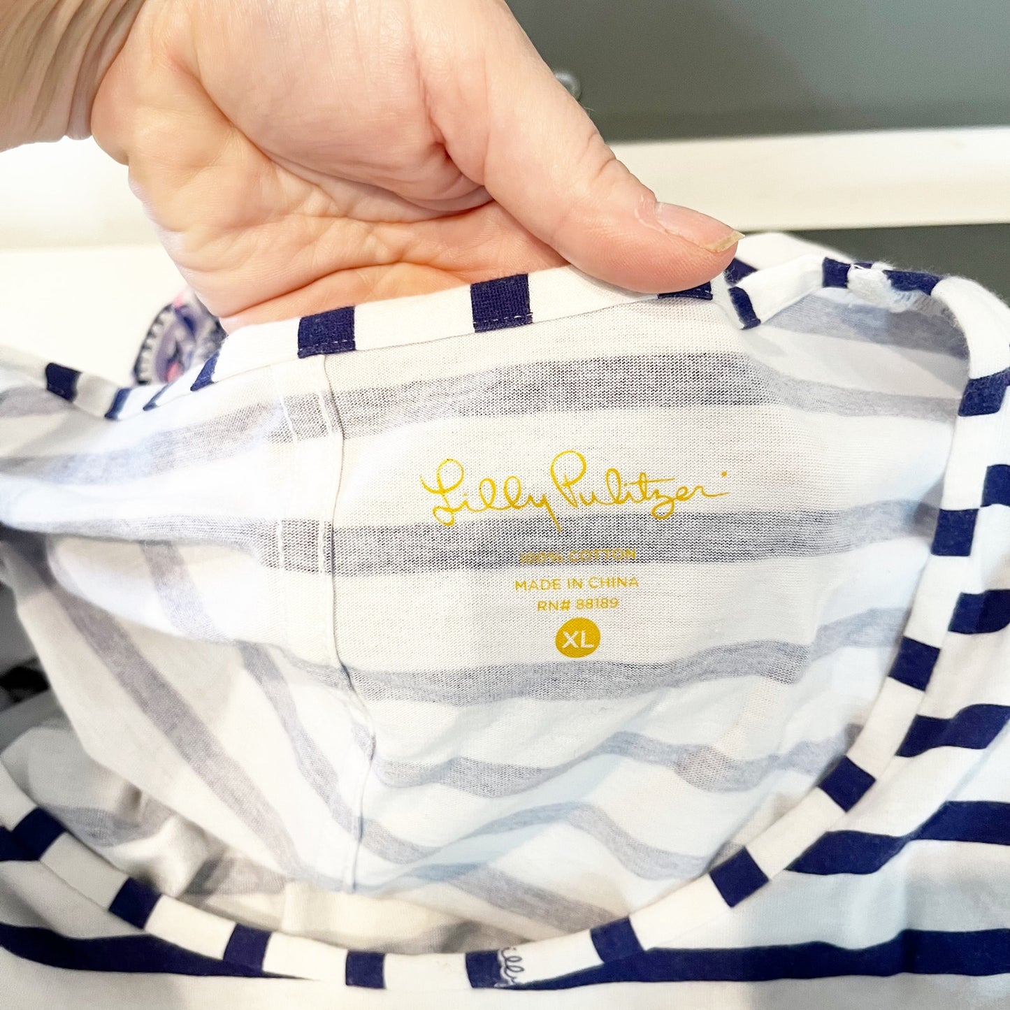 Lilly Pulitzer Beacon 3/4 Sleeve Cotton Striped Mini Tee Shirt Dress Blue XL