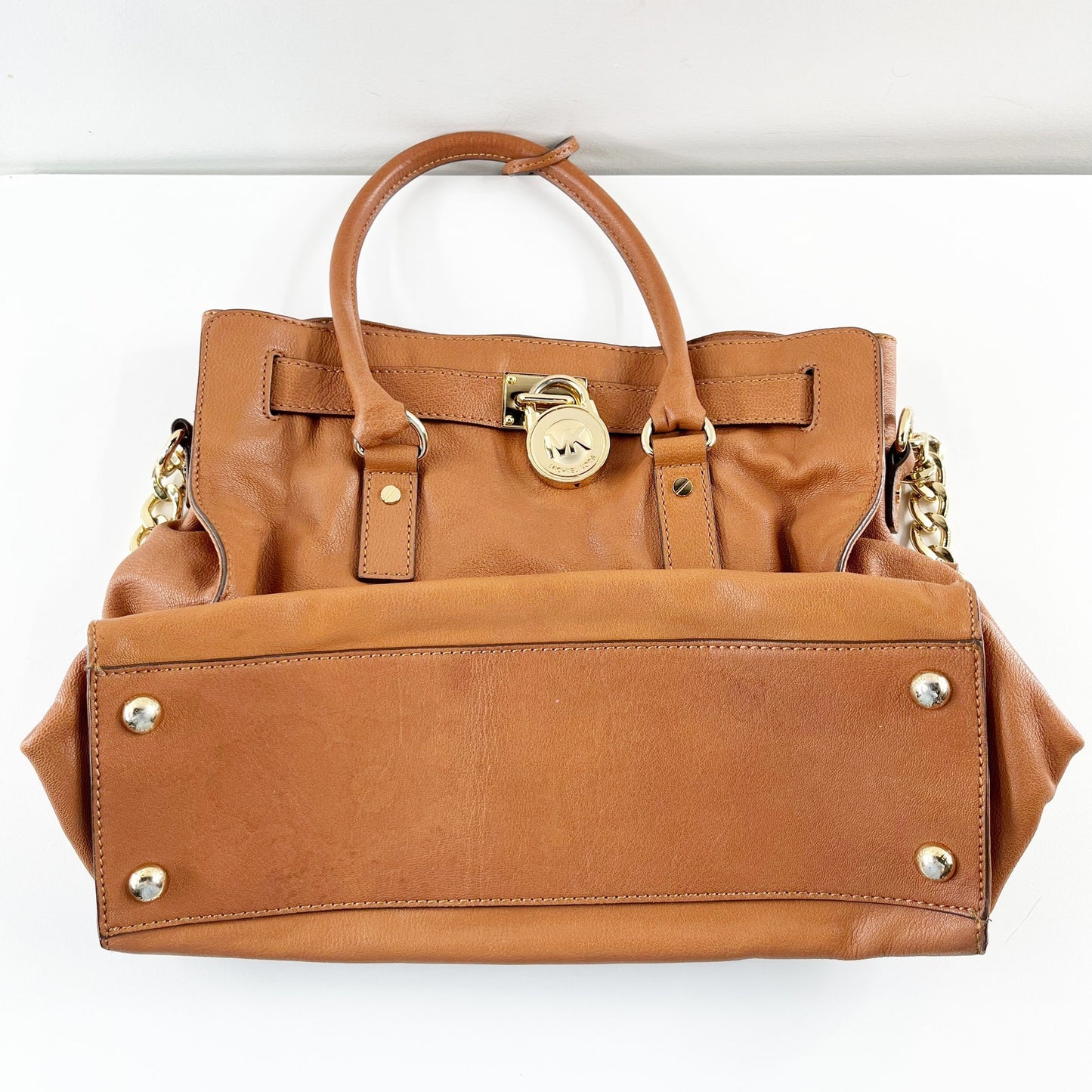 Michael Kors Hamilton Leather Tote Satchel Brown Cognac