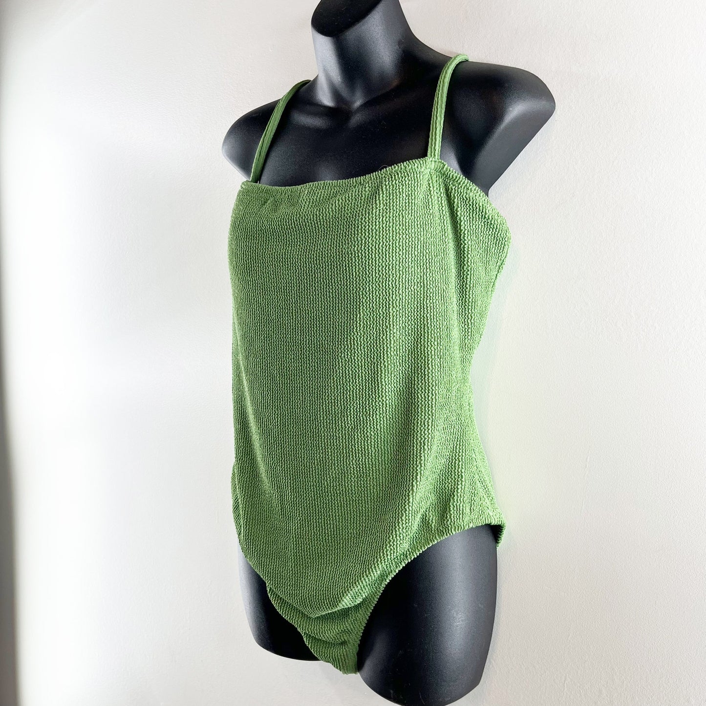 Shade & Shore Square Neck Textured One Piece Swimsuit Green Large