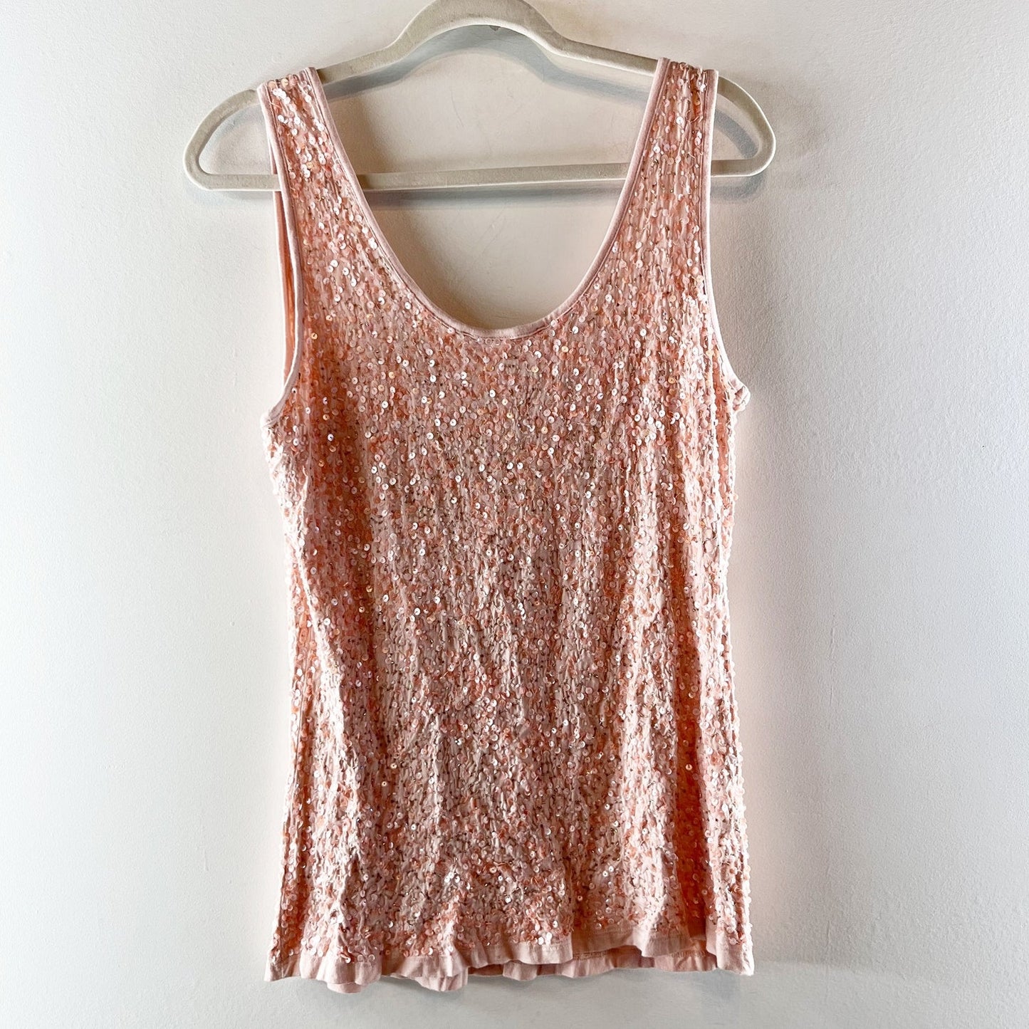 Boston Proper Summer Sequin Sleeveless Scoop Neck Tank Top Pink Medium