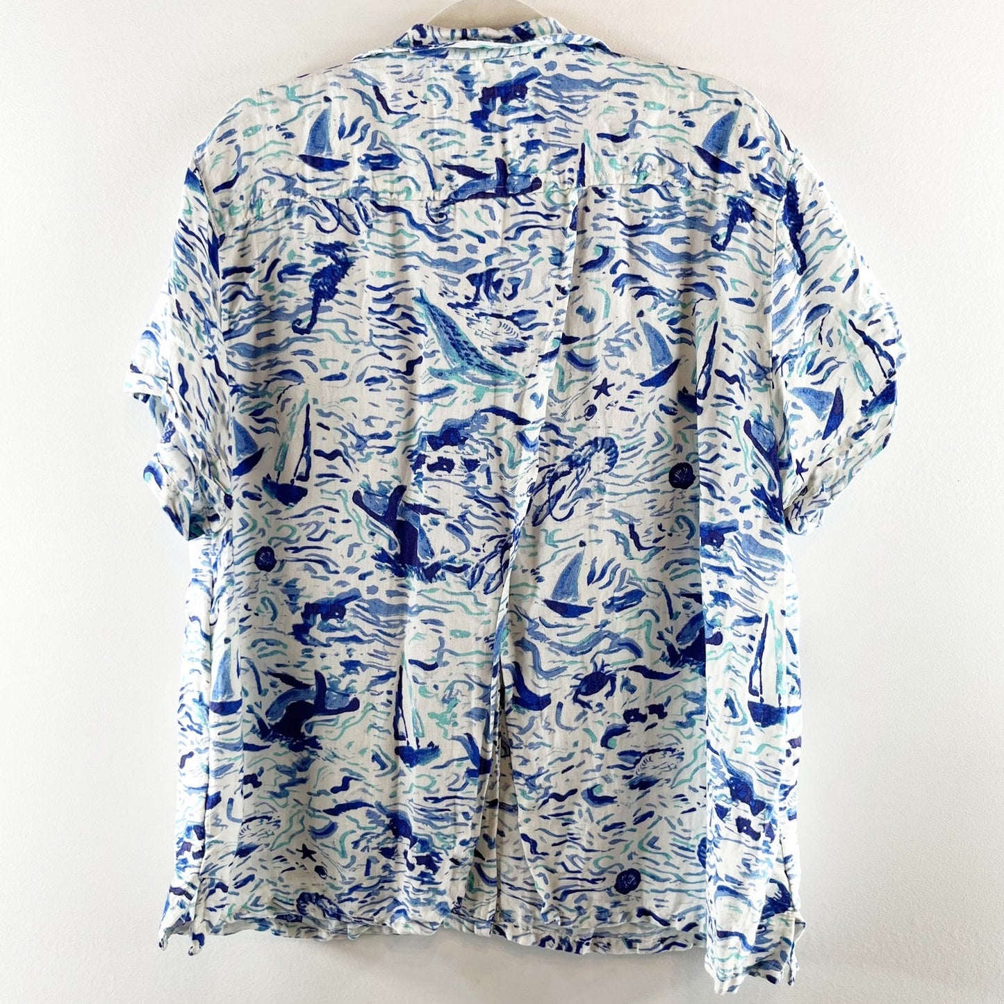 Maeve Anthropologie Short Sleeve Linen Blend Surf Shirt Blue XL