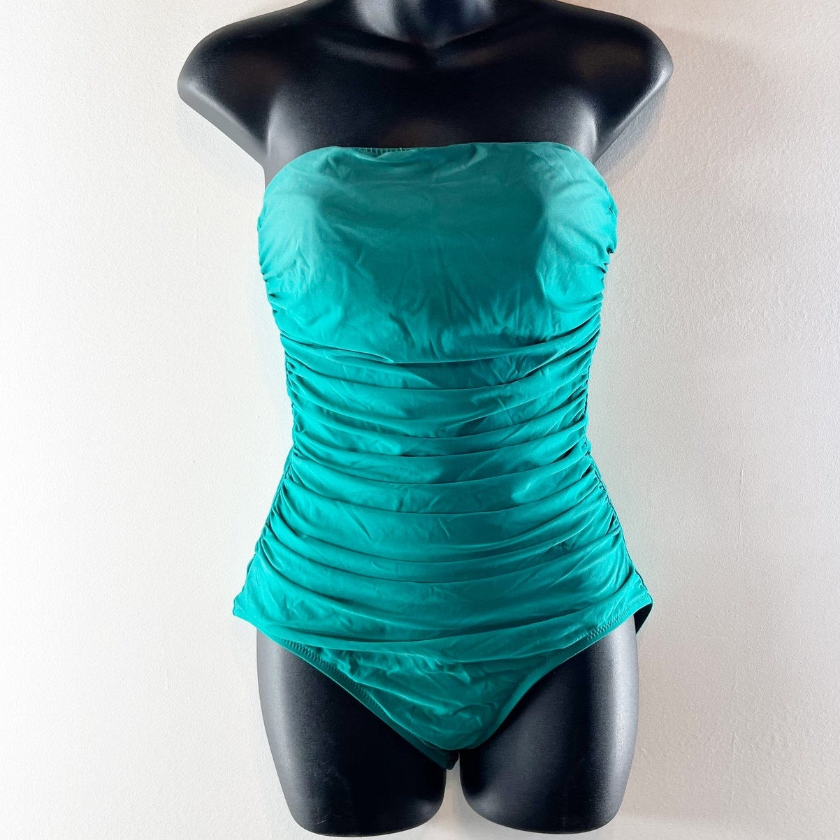 J. Crew Ruched Strapless One Piece Swimsuit Green 8