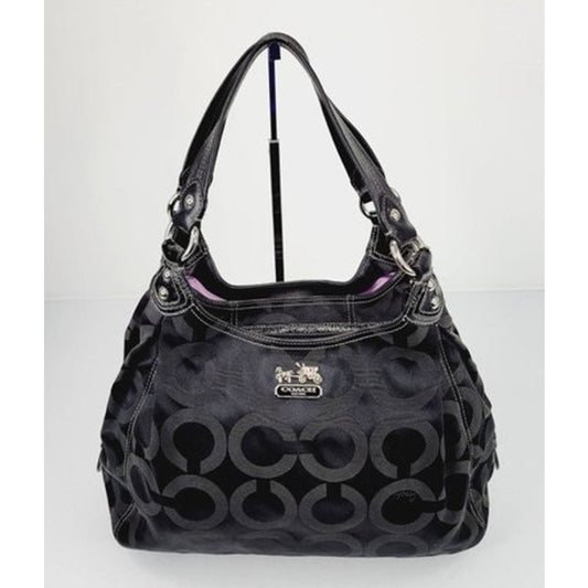 Coach Madison Op Art Maggie Signature Logo Hobo Purse Bag Black