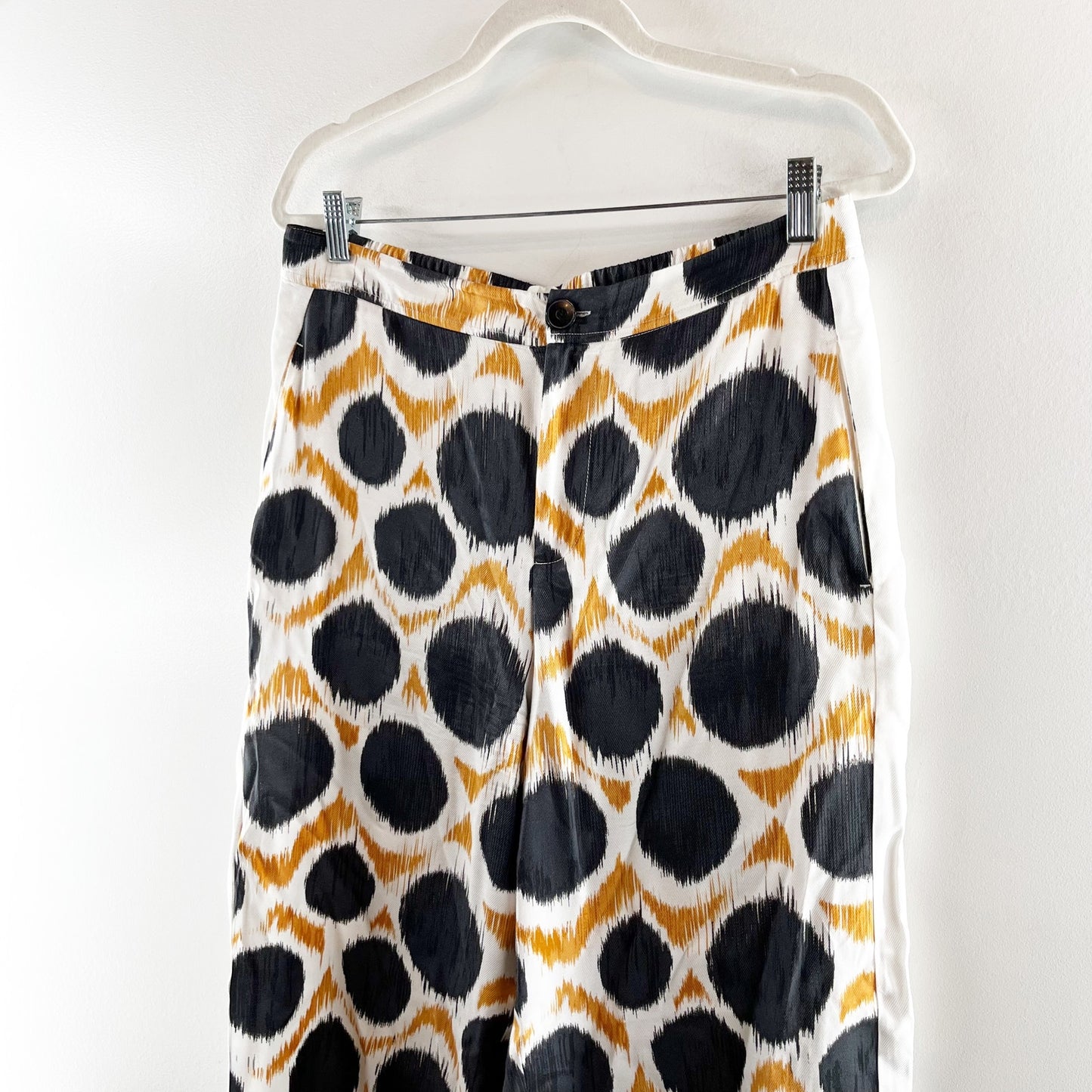 Anthropologie x Maeve Wellesley Ikat Print Wide Leg Trouser Pants Black 12 P