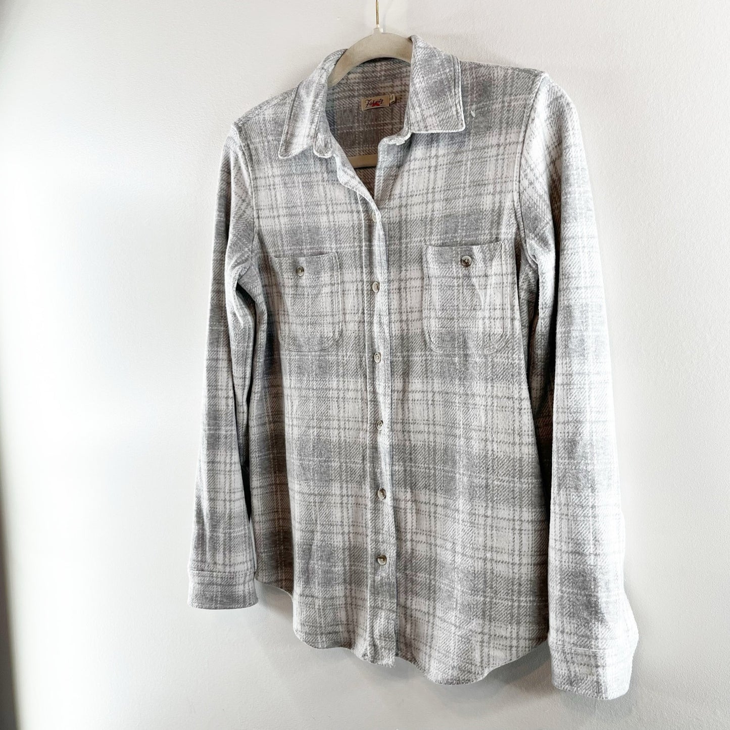 Faherty W Legend Sweater Button Down Shirt Winter Clouds Plaid Gray XS